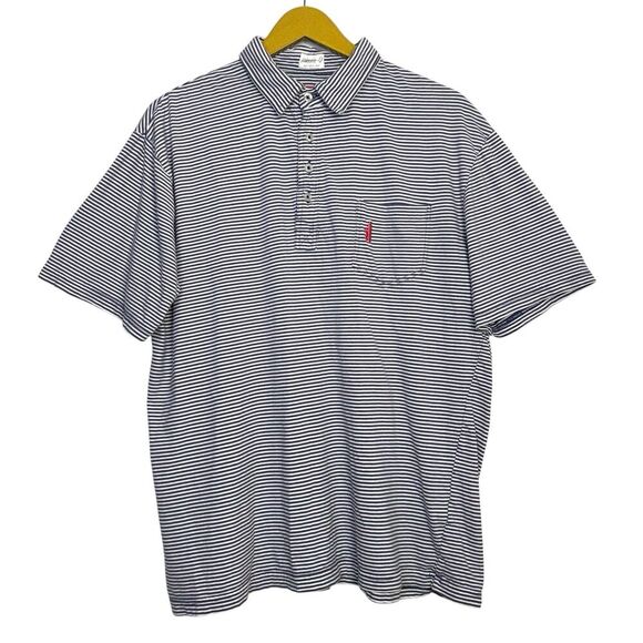 Johnnie-O Polo Shirt Mens Medium Blue Stripes Short Sleeve Preppy Coastal Golf - Picture 1 of 8